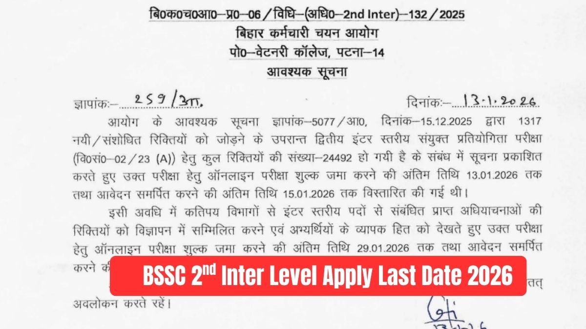 BSSC 2nd Inter Level Vacancy 2026 Last Date