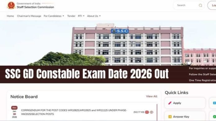SSC GD Constable Exam Date 2026 Out