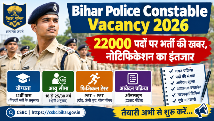 Bihar Police Constable Vacancy 2026 – 22000 पदों की भर्ती, योग्यता और फिजिकल टेस्ट