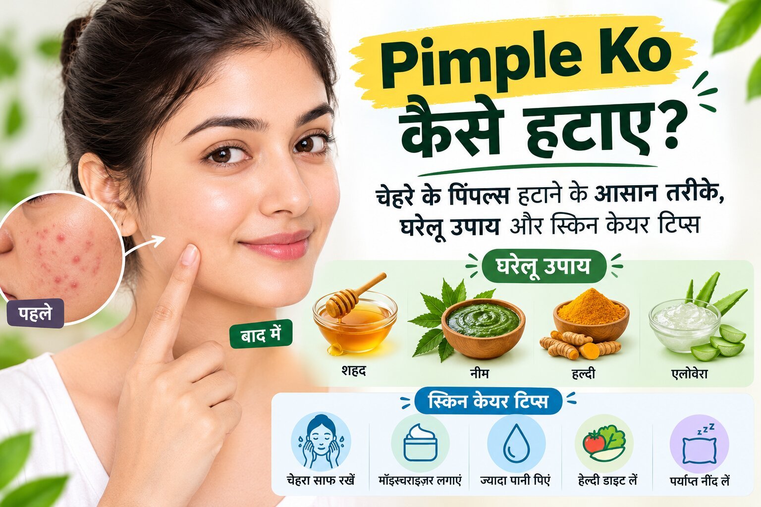 Pimple Ko Kaise Hataye? चेहरे के पिंपल्स हटाने के आसान तरीके, घरेलू उपाय और स्किन केयर टिप्स