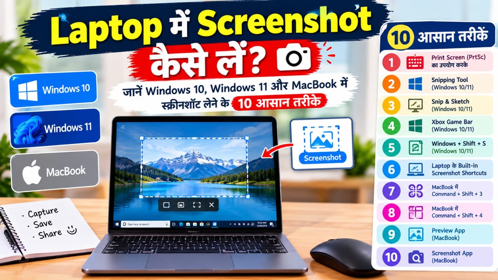 Laptop में Screenshot कैसे लें? जानें Windows 10, Windows 11 और MacBook में