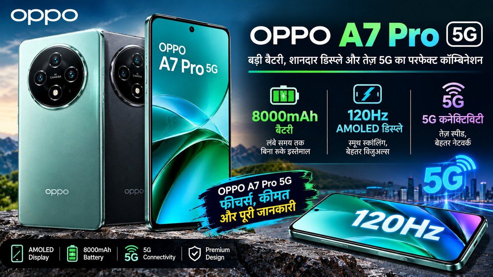 OPPO A7 Pro 5G: 8000mAh बैटरी, 120Hz AMOLED डिस्प्ले और 5G कनेक्टिविटी के साथ जानें फीचर्स, कीमत