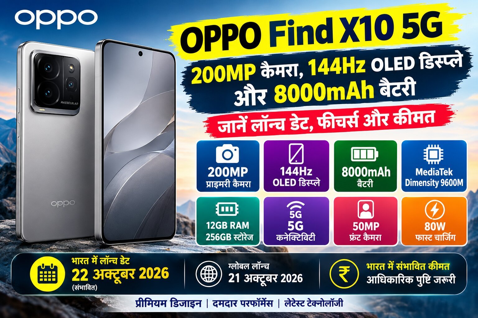 OPPO Find X10 5G: 200MP कैमरा, 144Hz OLED डिस्प्ले और 8000mAh बैटरी,