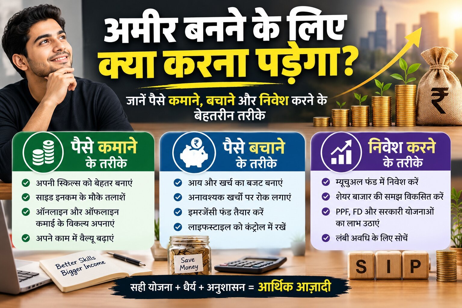अमीर बनने के लिए क्या करना पड़ेगा? जानें पैसे कमाने
